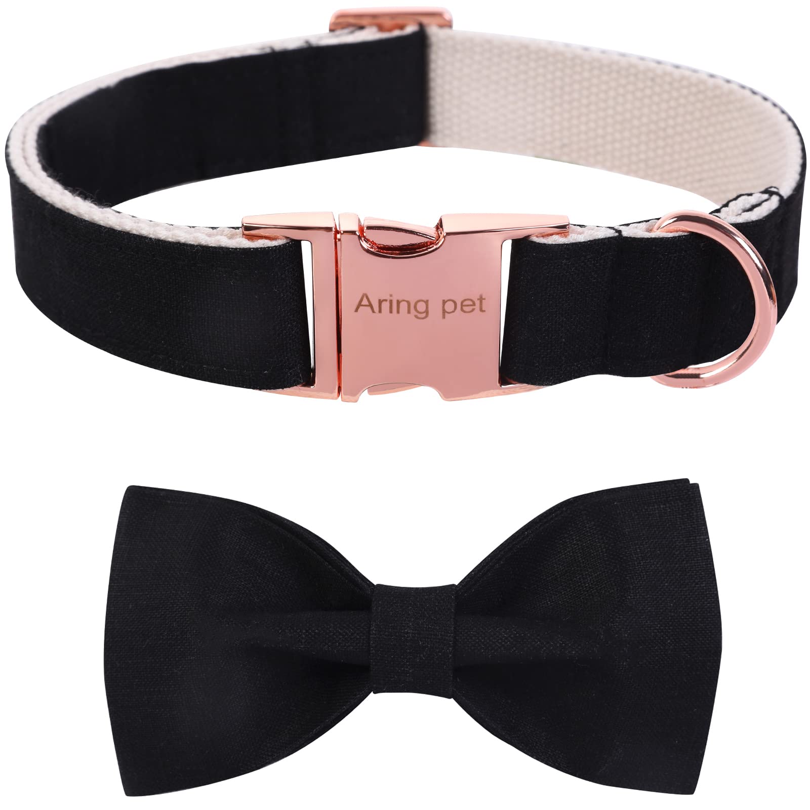 ARING PET Bowtie Dog Collar, Cotton Black Dog Collar with Bow, Adjustable Wedding Dog Collars Gift with Metal Buckle for Small Medium Large Boy and Girl Dogs — image 1