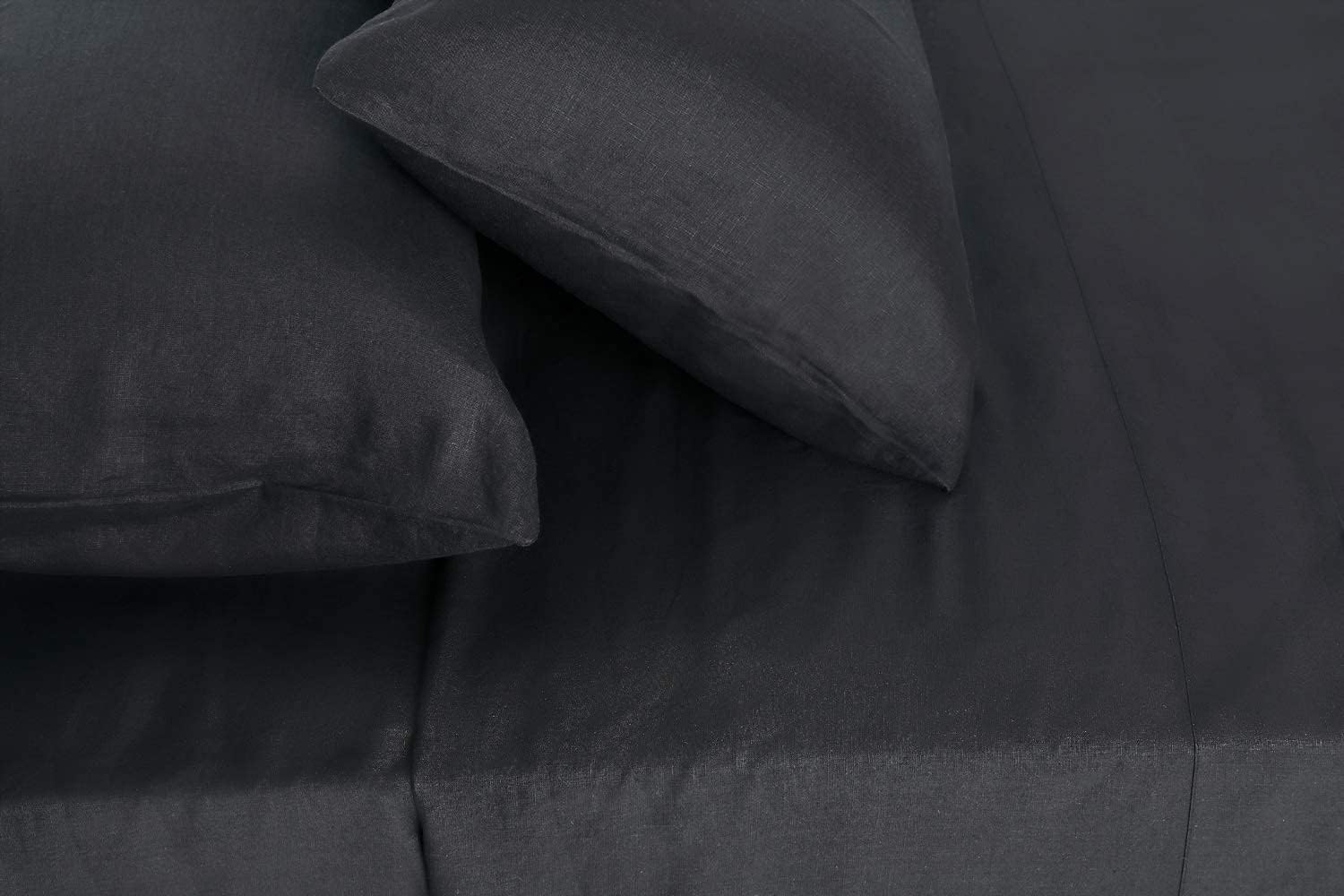 TOSMO Pure Linen Sheets Set, 100% French Natural Linen Flax Bedding 4pc Set(Queen, 1 Flat Sheet, 1 Fitted Sheet,2 Pillowcases)- Black: Kitchen & Dining