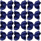 Large Boutique Hair Bows 6 Inch Cheerleading Cheerleader Cheer Bow Alligator Clips(Navy Blue)