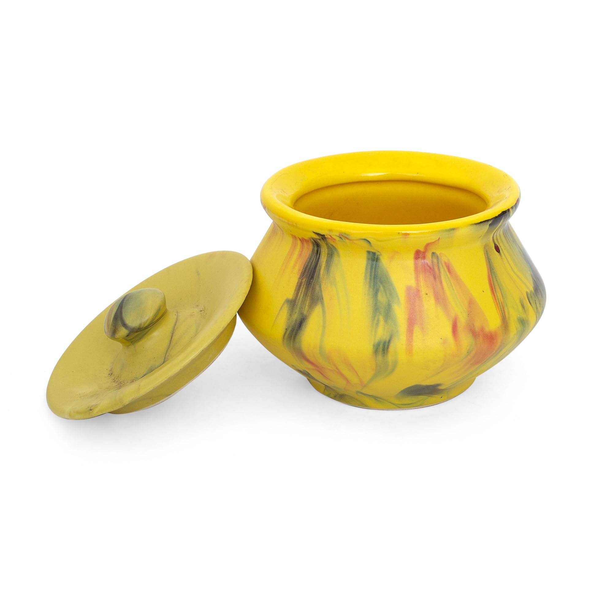 Photo 1 of Decorative Ceramic Dahi Handi Yoghurt Curd Serving Bowl Pot Storage Container With Lid, Porcelain Clay Pot For Lassi & Desserts Microwave & Dishwasher Food Safe, Matte Finish 3.5 x 3 Inch Rustic Decor