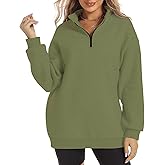 FANCYINN Womens Pullover Oversized Sweatshirt Half Zip Lapel Long Sleeve Drop Shoulder Teen Girls Fleece Sports Tops