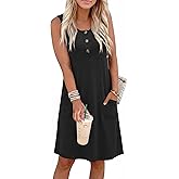 ANRABESS Women Summer Dresses 2026 Casual Sleeveless Button Down Mini Sundress Beach Loose Tank Dress Coverup with Pockets
