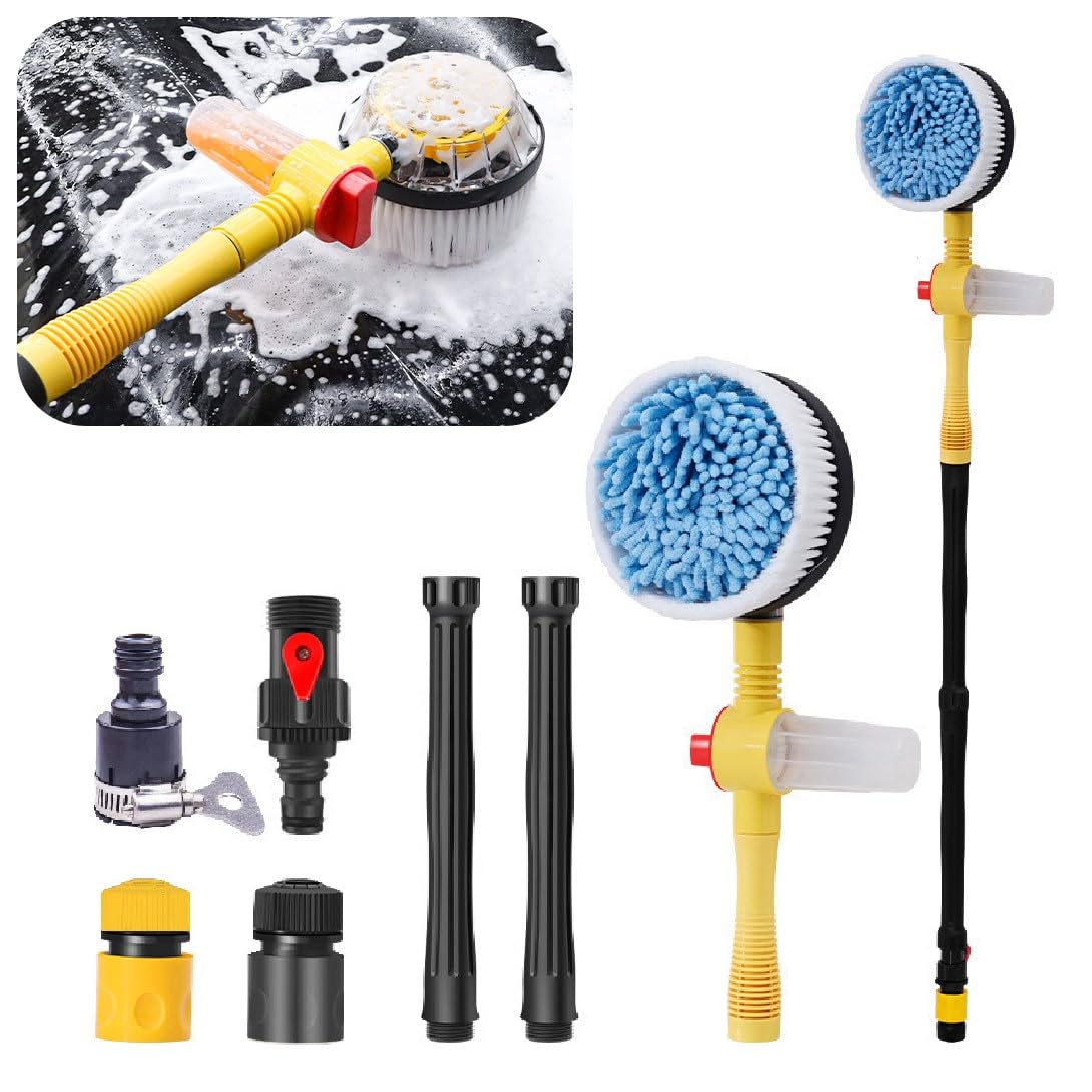 Photo 1 of **MISSING HANDLE** povtii Rotating Car Wash Brush, 360° Spin Auto Cleaning Brush with Long Handle, Detachable Washing Brush with Soft Chenille Bristles Universal for Most Vehicles, Car Accessories (Brush)