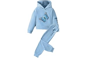 Girls Tracksuit Athletic Sweatsuits Butterfly Print Hoodies Cropped Sweatshirts and Jogger Sweatpants Clothing Sets