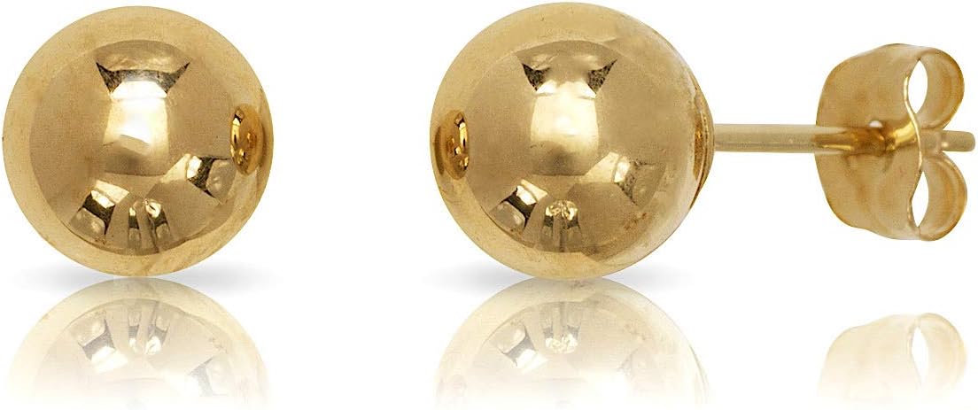 14k Yellow Gold Ball Stud Earrings Pushback 3 4 5 6 7 8 MM