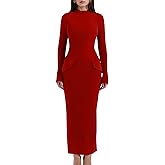 YMDUCH Women's Long Sleeve Mock Turtle Neck Bodycon Back Slit Club Party Long Pencil Dress