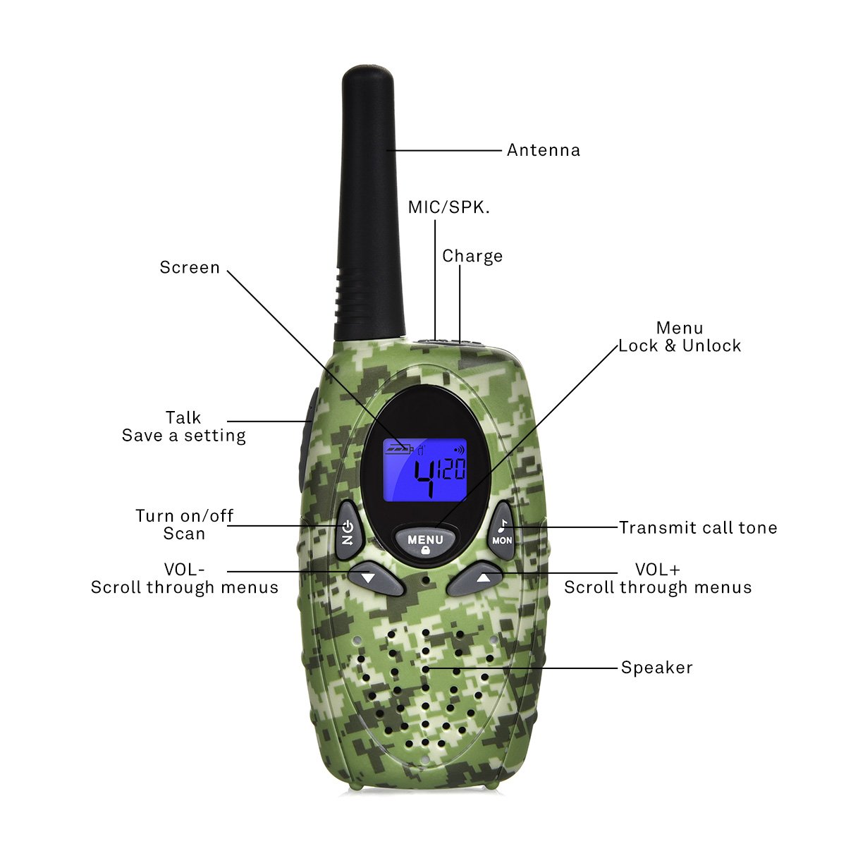 Swiftion Handheld Kids Walkie Talkies boys Rechargeable 22 Channel 0.5W FRS/GMRS Walky Talky Kids 2 Way Radios Kids walkie talkies camouflage disruptive pattern (Camouflage)