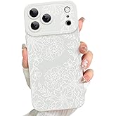 LEOMAKRON Designed for iPhone 17 Pro 6.3'' 2025 Phone case, Cute Line Peony Rose Floral Pattern Case, Aesthetic Pattern Print Slim TPU Bumper for Women Girls Case (White)
