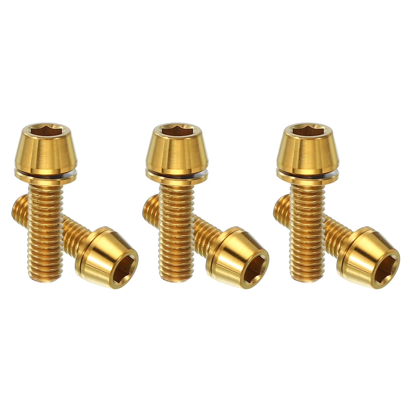 PATIKIL M5x16mm Titanium Bicycle Stem Bolt, 6 Pack Hex Tapered Head Bolt Mountain Bike Screw Replacement with Washer for Bicycle Stem Parts, Gold Tone