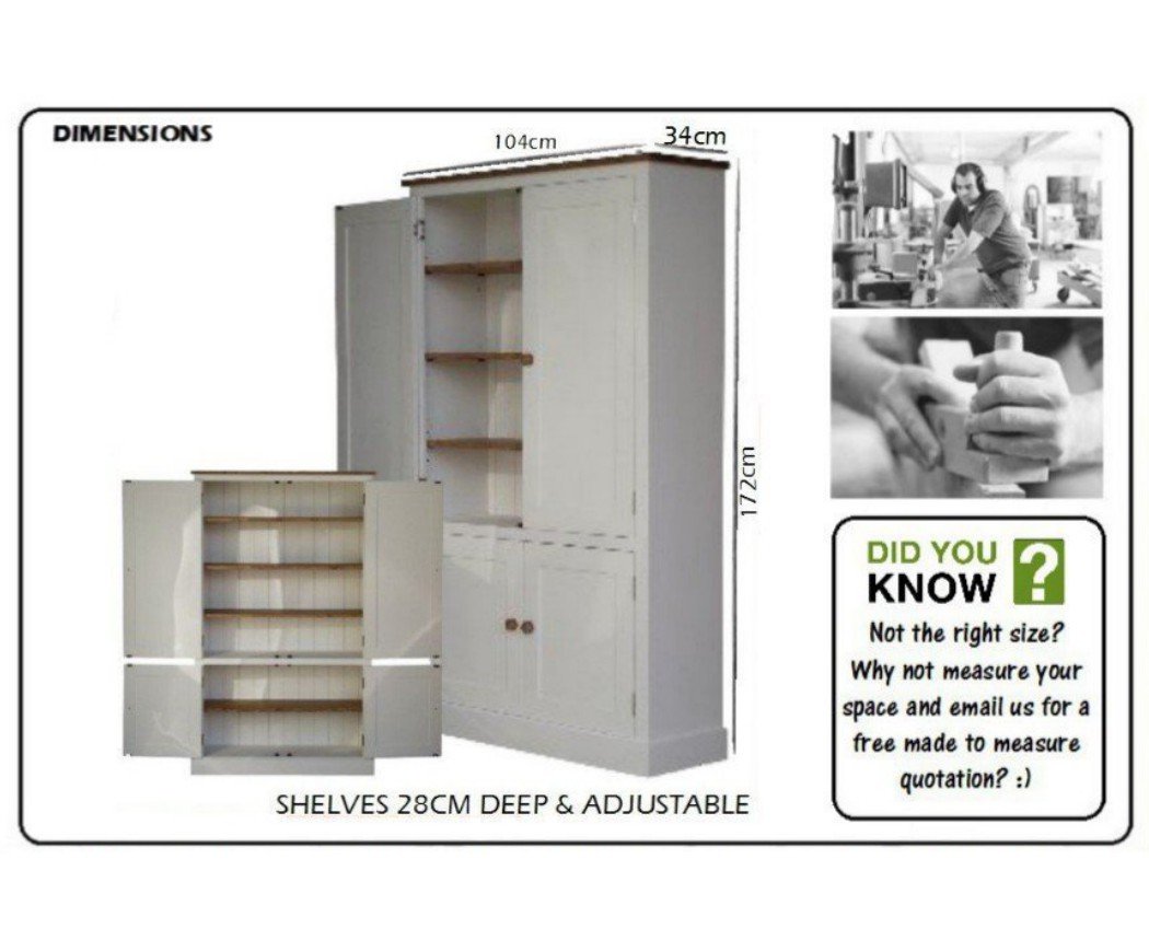 100 Solid Wood Cupboard White Painted Waxed 4 Door Pantry