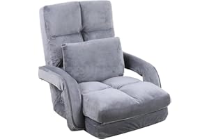 FLOGUOR Indoor Chaise Lounge Sofa Floor Chair with Back Support for Adults Folding Lazy Sofa with Armrests and Pillow Gaming Chairs 8808GR