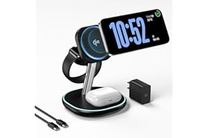 ENERGYCELL Qi2 3 in 1 Wireless Charging Station, Certified 15W Fast Wireless Charger for iPhone 16/15/15 Pro/14/13/12, Apple Watch, AirPods, Magnetic Charger for iPhone with Sleep Friendly Light (Black, Qi2)