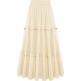 Gracyoga Maxi Skirts for Women Casual Elegant High Waisted A Line Flowy Ruffle Tiered Long Skirt with Pockets
