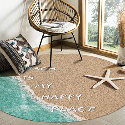OneHoney Round Area Rugs 3ft,Summer Coastal Beach Sand Starfish Indoor