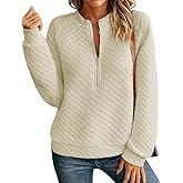 Schine Women's Half-Zip Quilted Crew Neck Long Sleeve Loose Fashion Pullover Sweatshirt