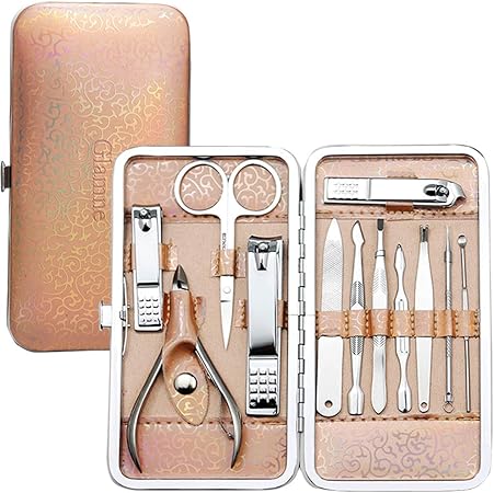 Amazon Co Jp Glamne 爪切りセット マニキュアペディキュアお手入れセットツール道具プロステンレススチールネイルケアキットホログラフィック持ち運びケース付き ローズゴールド ビューティー
