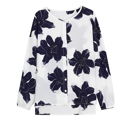 Sweatshirt Kolylong Damen Elegant Blumen Lange Ärmel Bluse Herbst Vintage Print Langarmshirt Festlich Oberteil Unregelmäßig R