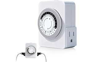 24-Hour Indoor Mechanical Outlet Timer, MDCMLKS Plug-in Timer Outlet with 2 Grounded Outlets, Daily ON/Off Cycle, 30-Minute I