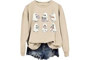 BCDlily Reading Book Ghost Sweatshirts Women 2024 Fall Halloween Oversize Sweatshirt Graphic Print Long Sleeve Pullover