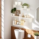 SRIWATANA Floating Shelves Set of 5 Paulownia Wood White Wall Shelves view 7