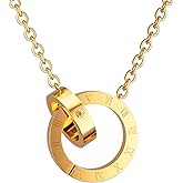Roman Numeral Circle Pendant Necklace, 18K Gold-Plated Chain, Crystal Accent