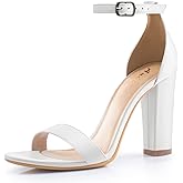 Ankis White Heels Wedding Shoes for Bride Women Chunky Heels Pearl High Heels Heeled Sandals 4 Inch