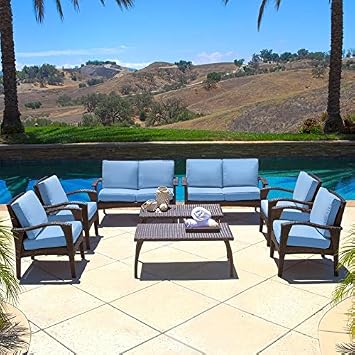 Jahrstim Outdoor Wicker Furniture 8pc Patio Sofa Set With Water Resistant Olefin Cushions 8 Piece Sky Blue Amazon Co Uk Garden Outdoors