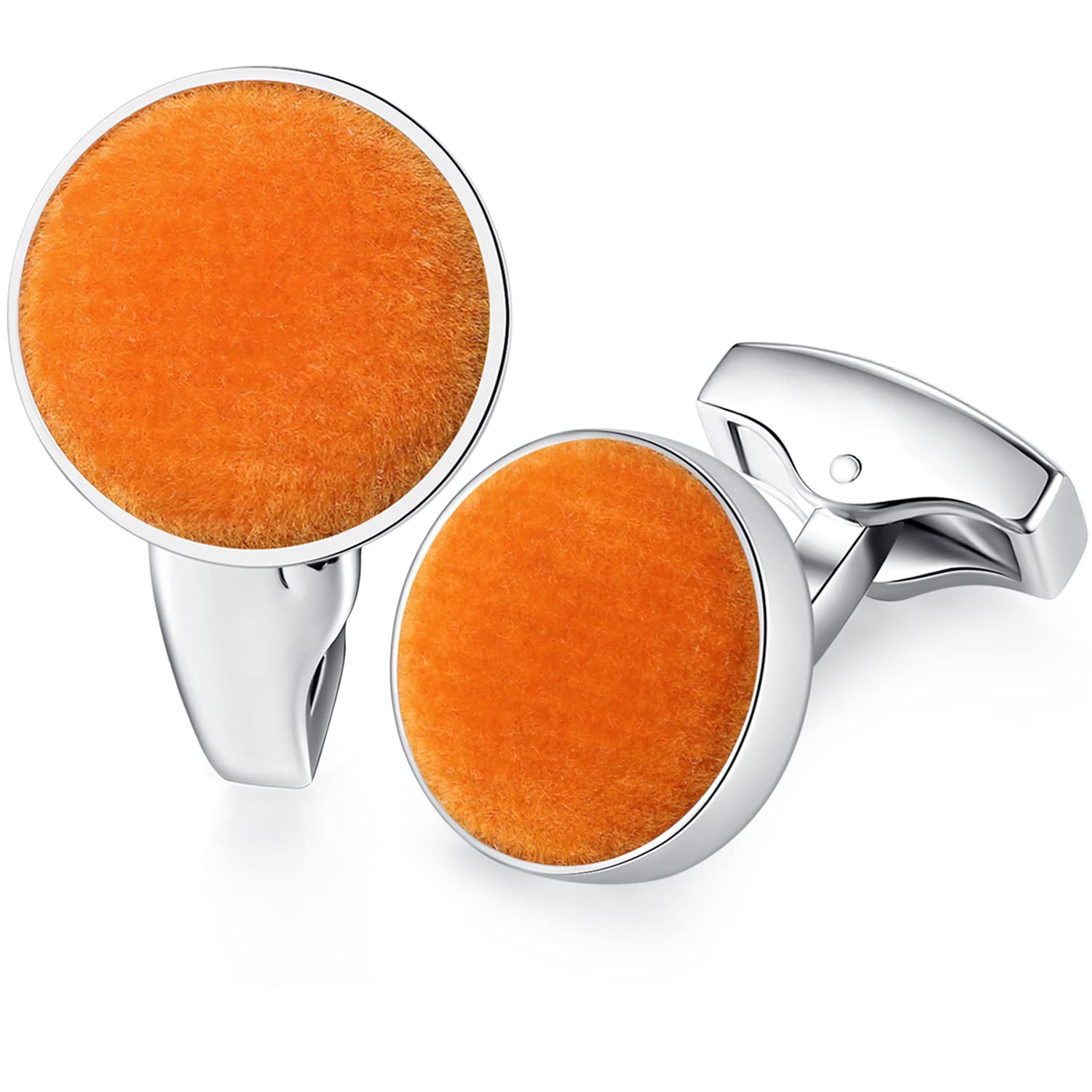 HONEY BEAR Cotton Fabric Valvet Cufflinks for Mens Shirt,for Business Wedding Gift (Orange)