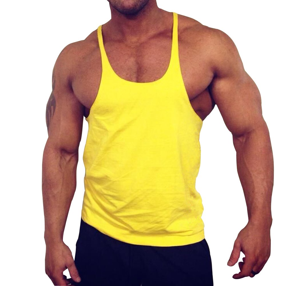 Men Q.Y.Fashion Mens Cotton Blank Stringer Y Back Workout Gym Tank Tops