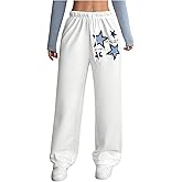 RoseSeek Women's Star Graphic Drawstring Waist Sweatpants Wide Leg Athletic Pants Streetwear