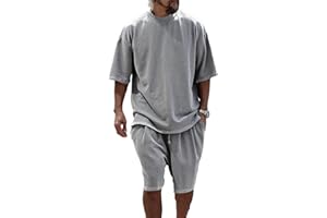 YSERB Mens Casual 2 Piece Outfits Short Sleeve Tracksuit Crew Neck T Shirt & Shorts Set Oversize Two Piece Casual Jogging Set