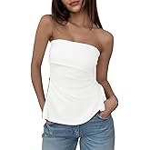 Cicy Bell Womens Strapless Tube Tops Fitted Ribbed Knit Y2K Going Out T Shirts Summer Side Zipper Backless Bandeau Tops