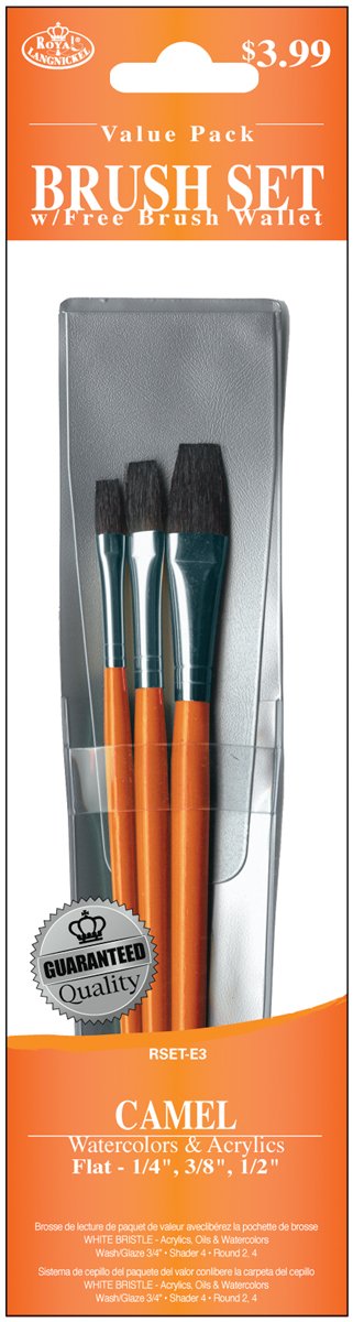 Royal & Langnickel Royal Zip N' Close Camel Flat 3-Piece Brush Set