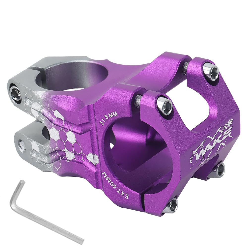 CYSKY 31.8 Bike Stem 50mm MTB Stem CNC Precision Carving Short Handlebar Stem Riser for Most Bicycle, Road Bike, Mountain Bike, BMX, Downhill Bike (Purple & Titanium Splicing)