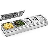 Onlyfire Pizza Topping Station, Stainless Steel Condiment Seasoning Containers with Lid and 5 Compartment Trays for Prepping Ingredients and Toppings, Pizza Oven Accessories Outdoor