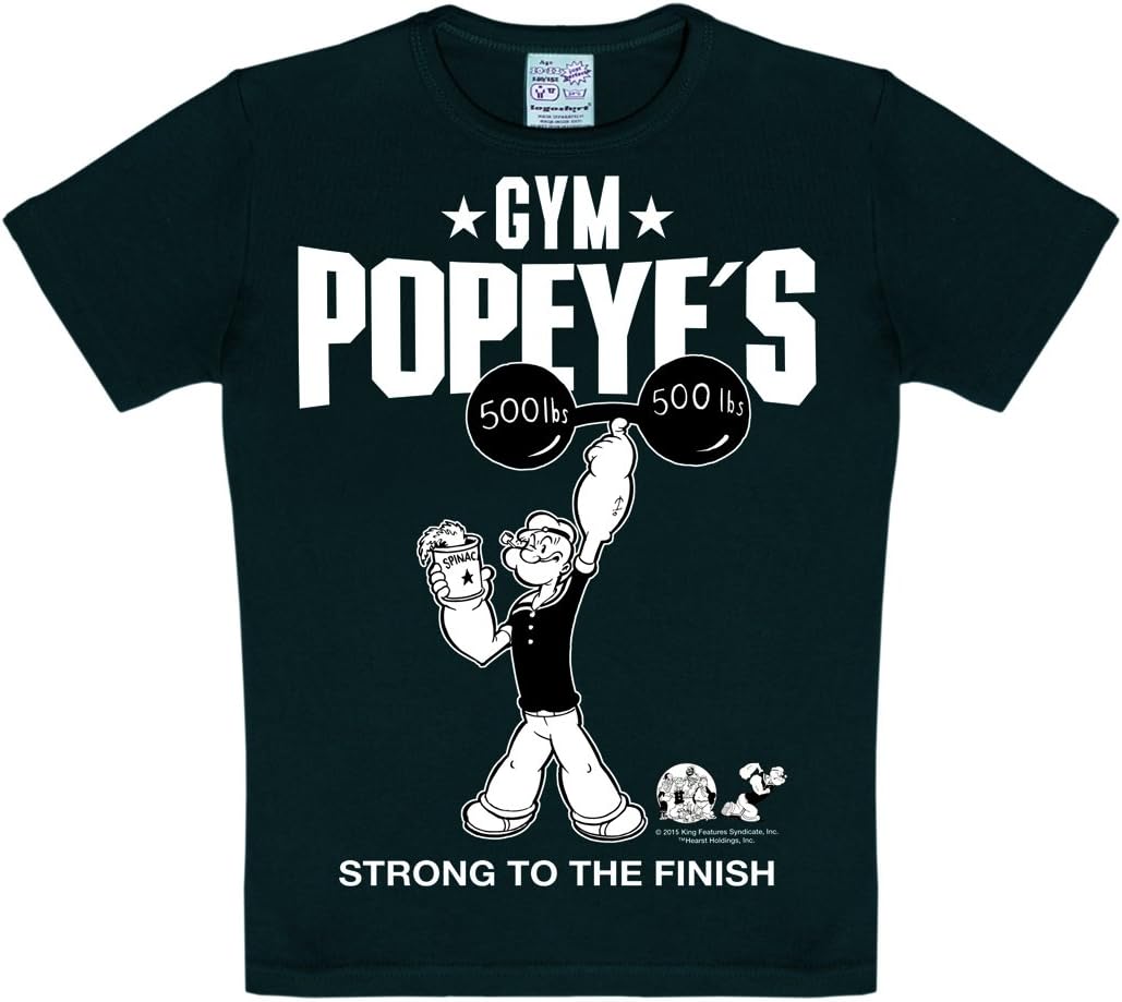 Logoshirt Popeye The Sailorman - Popeye's Gym Kids T-Shirt - Childrens Short Sleeve - Black - Licensed Original Design