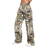 Wome's Camo Cargo Pants High Waist Baggy Wide Leg Y2K Camouflage Slim Fit Pocket Sweatpants