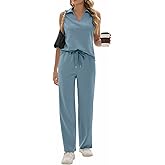 Sixstar Two Piece Sets for Women Summer V Neck Tops Wide Leg Sweatpants Sleeveless Tracksuit Travel Outfits