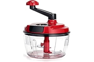 Multi-Functional Manual Food Processor,8 Cup Hand-powered Crank Chopper,Mincer Blender with Clear Container,for Vegetables Me