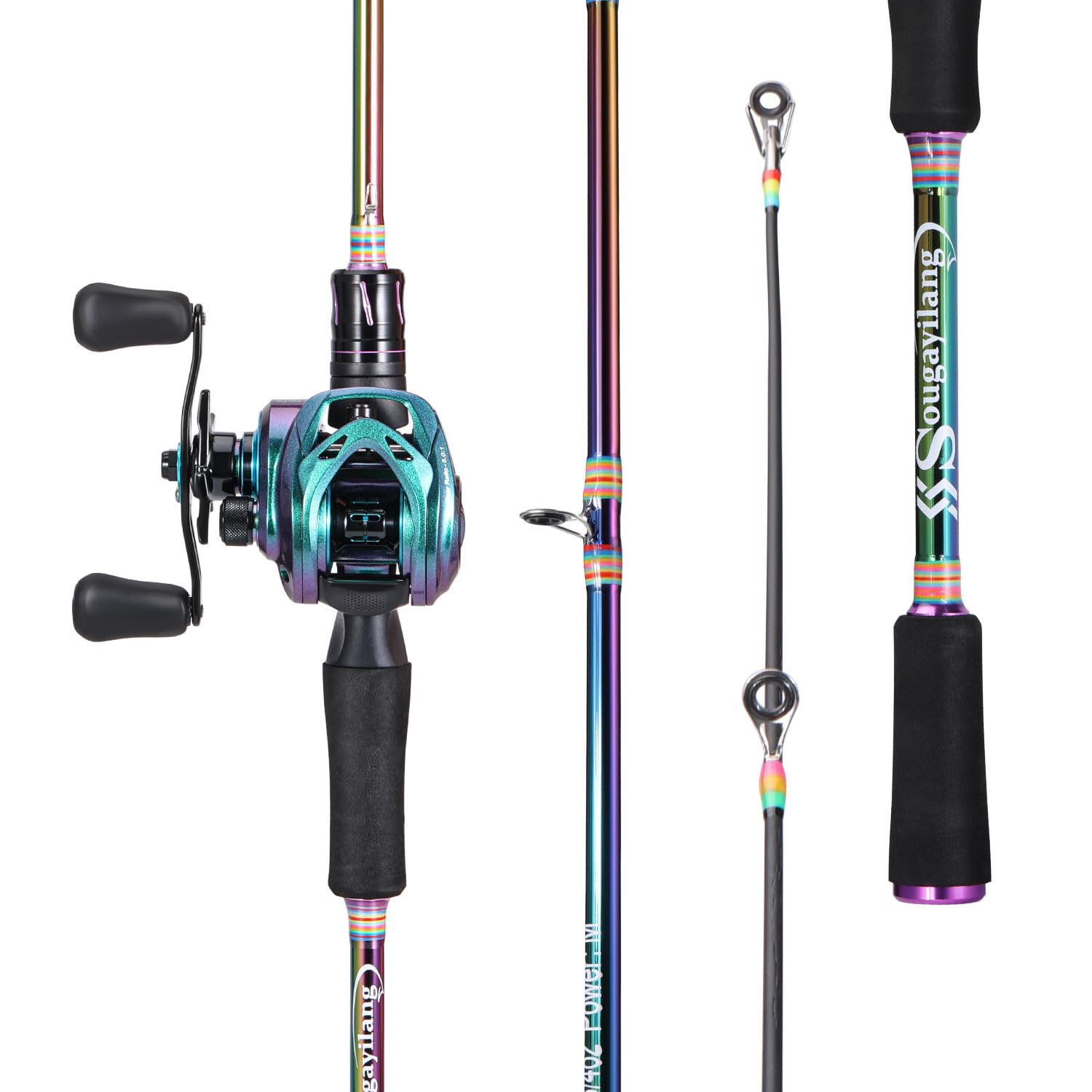 Sougayilang Baitcasting Fishing Combo, 2-section Colorful Poratble Light Weight Fishing Rod with Super Smooth Baitcaster Fishing Reel for Freshwater Saltwater-1.8Q-L