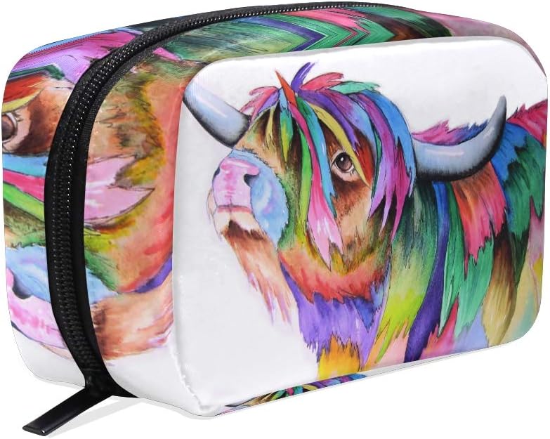 Toiletry Bag Watercolor Rainbow Cow Womens Beauty Makeup Case Brush Cosmetic Organizer