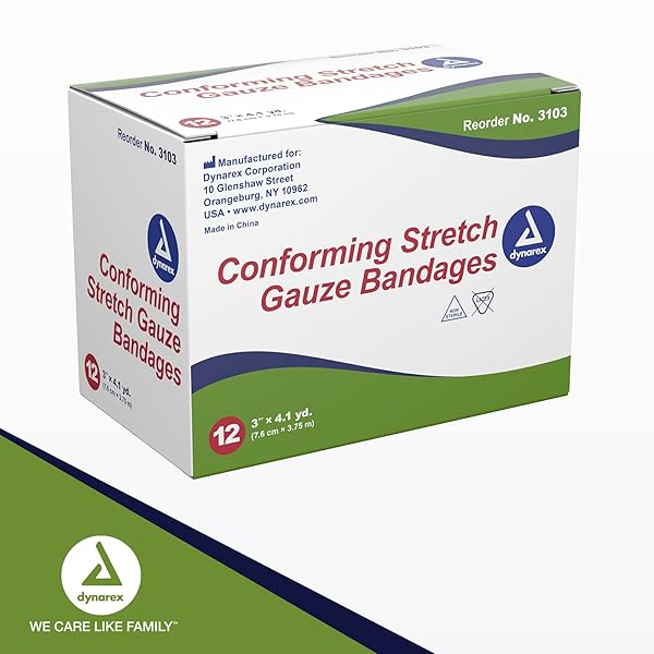 DYNAREX STRETCH GAUZE BANDAGES, 3″ X 4.1 YDS, NON-STERILE & LATEX-FREE, WOUND CARE IN MEDICAL AND HOME ENVIRONMENTS, 1 BOX OF 12 DYNAREX BANDAGES