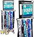 LISH Race Bib and Marathon Medal Display Rack - Wall Mounted Runners Medal Hanger Complete Set, Display up to 24 Medals and 20 Race Bibs, Includes 10 Free Flip Pouches (Black)