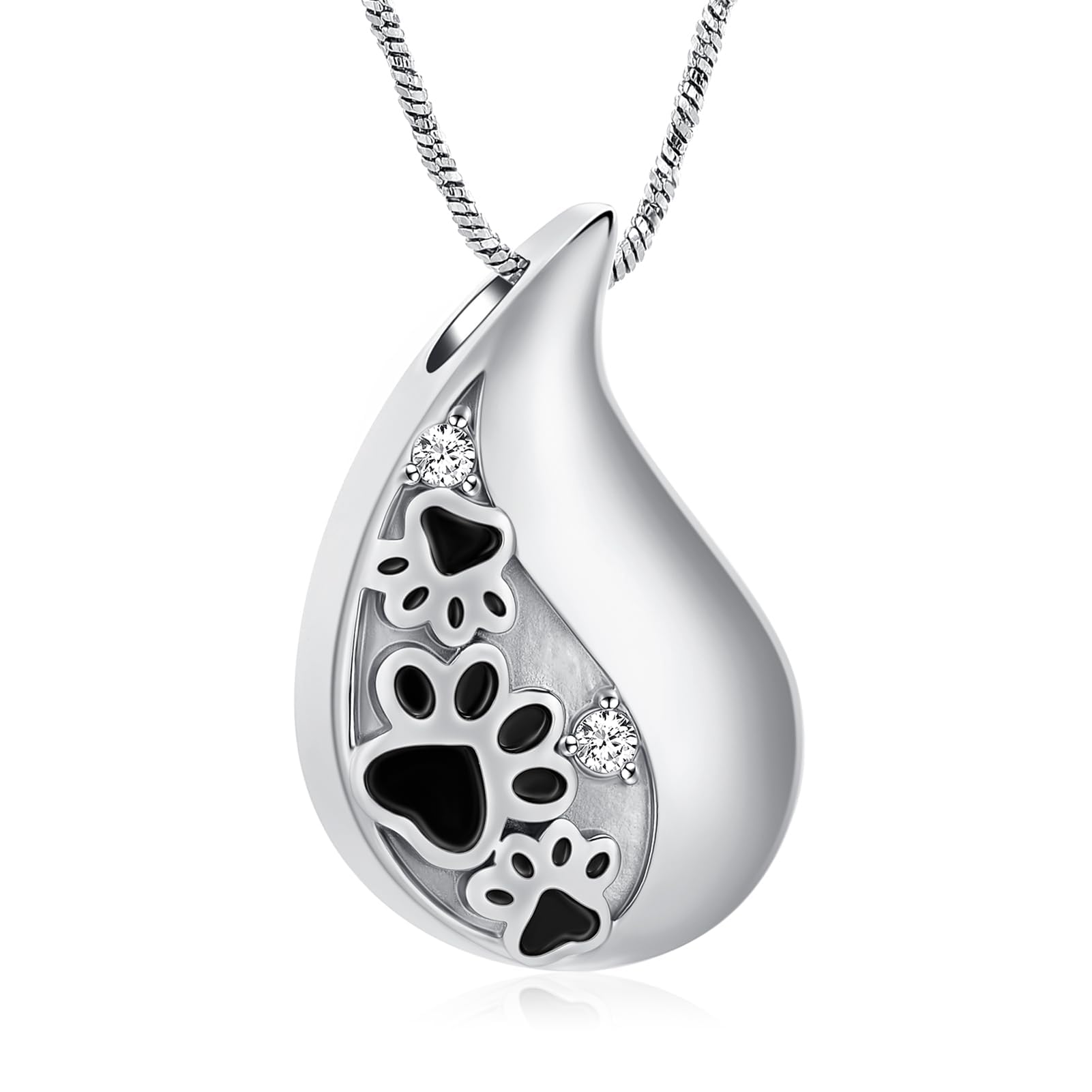 AIWENXI Pet Paw Print Teardrop Urn Necklace for Ashes for Dog/Cat Ash Keepsake Pendant for Cremation Memorial Jewellery for Women/Men
