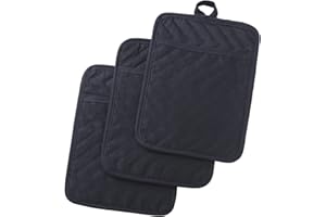 Anyi Pot Holders and Oven Mitts 7" X 9" Heat Resistant Cotton Pocket Pot Holder Set Feature of Non Slip Kitchen Hot Pad Oven Mitts, 3-Pack (Mood Indigo)