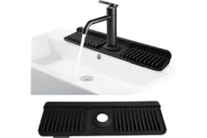 Silicone Sink Splash Guard-Trimmable Faucet Drainage Mat with Button Anti-Leak Design, Multi-Functional Storage Strip,6°Fast 