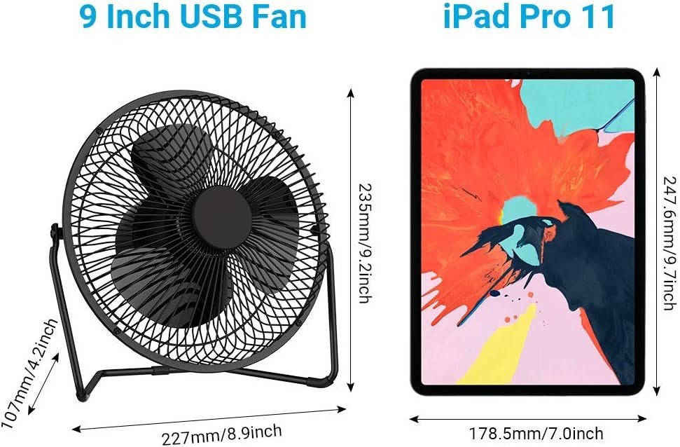 EasyAcc 8 inch USB Desk Fan (USB POWERED ONLY) Enhanced Airflow USB Table Fan Lower Noise 2 Speeds 360° Rotation Desktop Metal Fan Air Circulator Personal Cooling Fan for Home Office Hurricane Camping: Computers & Accessories