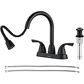 PARLOS Bathroom Sink Faucet with Pull Out Sprayer, 2 Handle Bathroom Pull Down Faucet with 360 Swivel Spout, Centerset 4 Inch Vanity Sink Faucet, Matte Black, 1.2 GPM, 1438904P