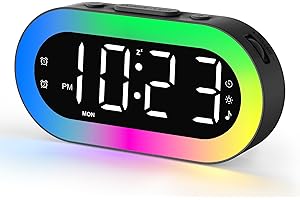 TE-RICH Alarm Clocks for Bedrooms, Desk Digital Clock Large Display, 7 Colors Night Light, USB Ports, Timer, Dimmer, Sound Machine, Customize Alarm, Small Alarm Clock for Bedside Adults Teens Kids Boys Girls