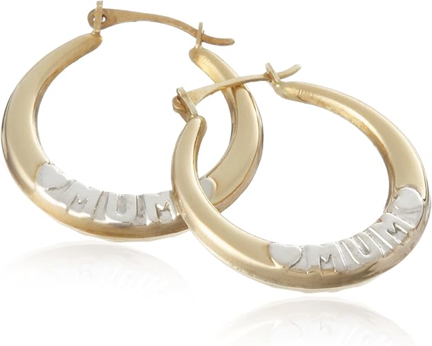 9ct Two Tone Gold AMC105721 Ladies "Mum" Creole Earrings Amazon.co.uk